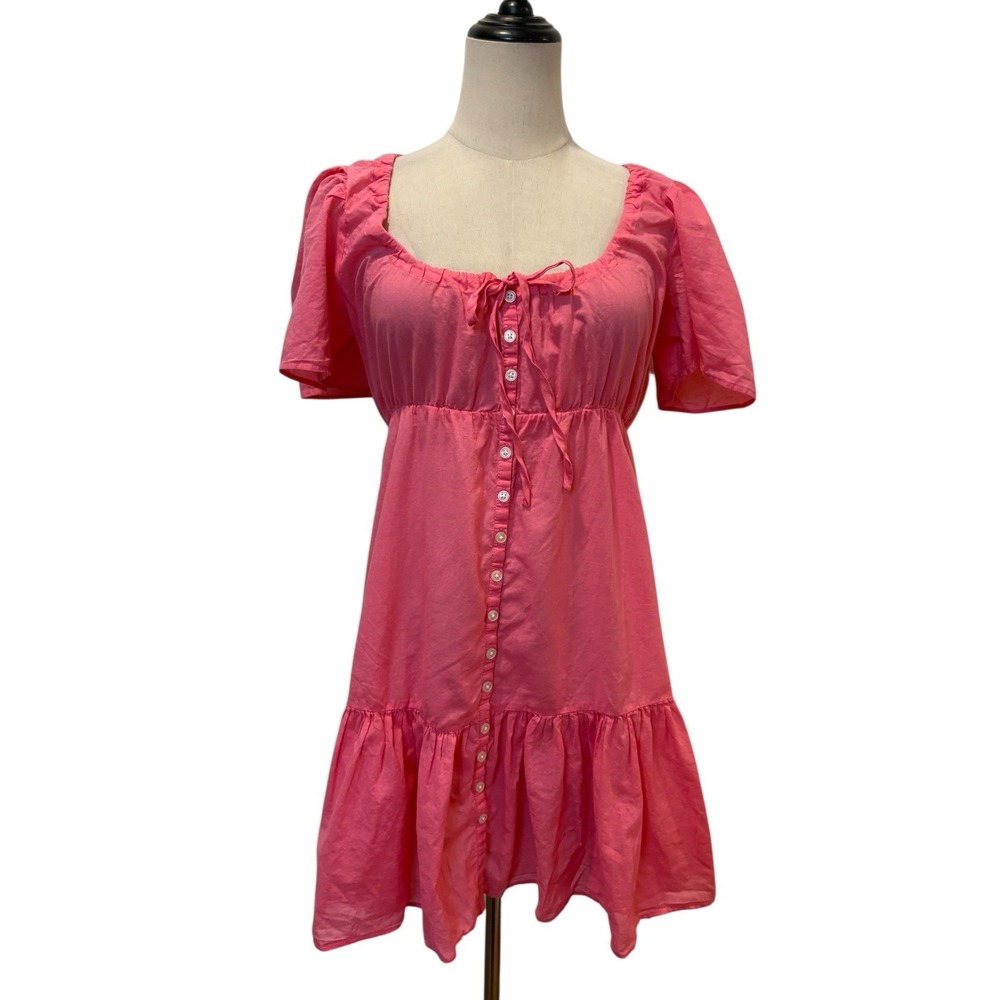 J Crew Women's‎ Dress Babydoll Mini Pink Sz S Puff Sleeve Tired Cotton Soft Girl